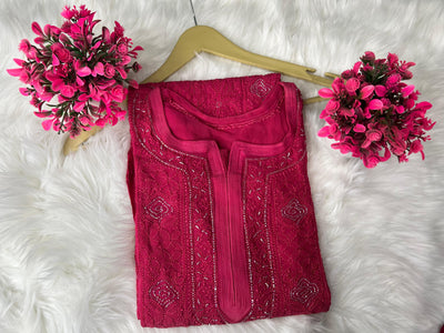 Lucknowi Chikankari Viscose Georgette Kurti with Cutdana Work