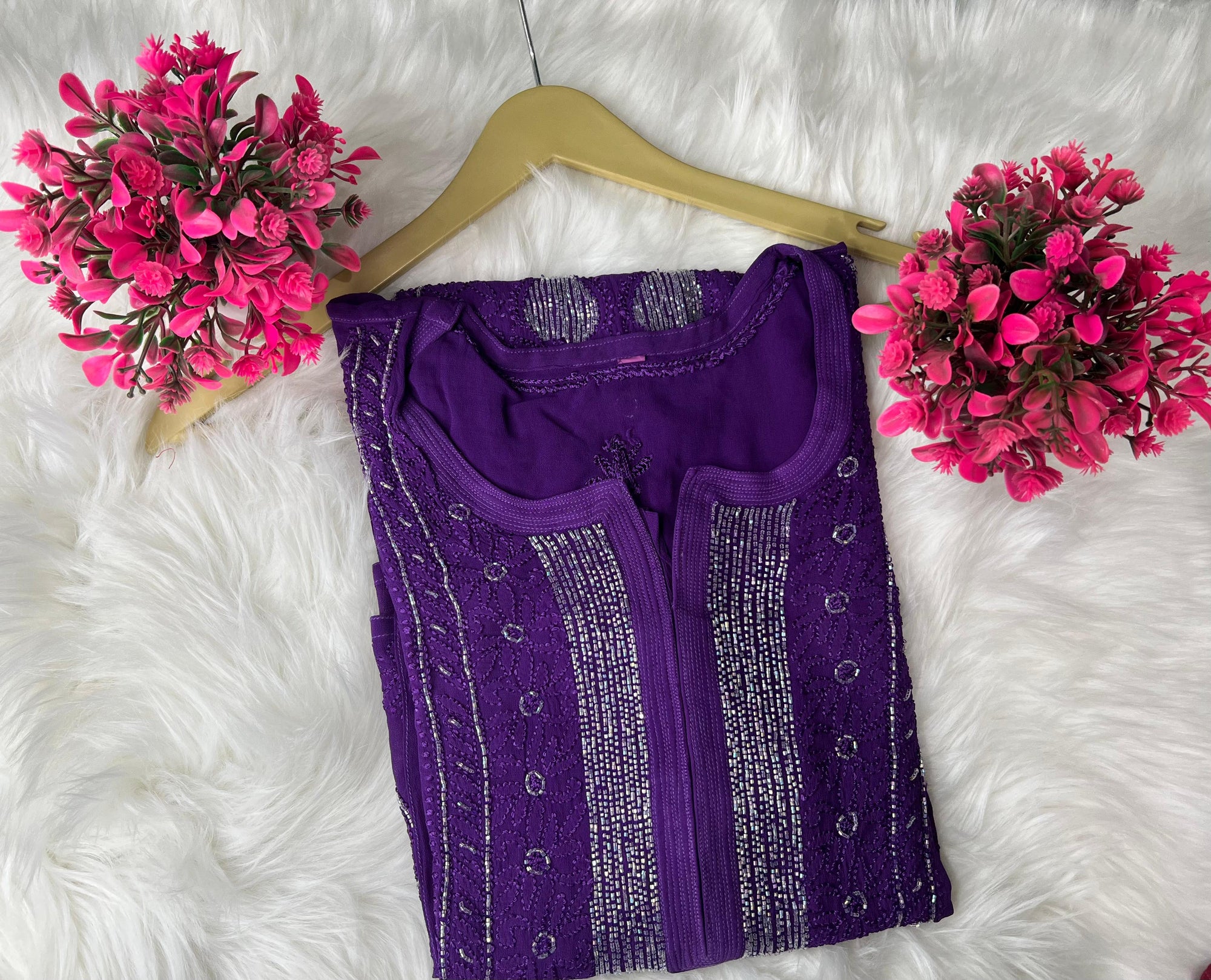 Lucknowi Chikankari Viscose Georgette Kurti with Cutdana Work