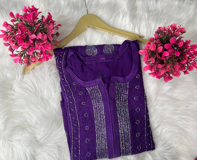 Lucknowi Chikankari Viscose Georgette Kurti with Cutdana Work