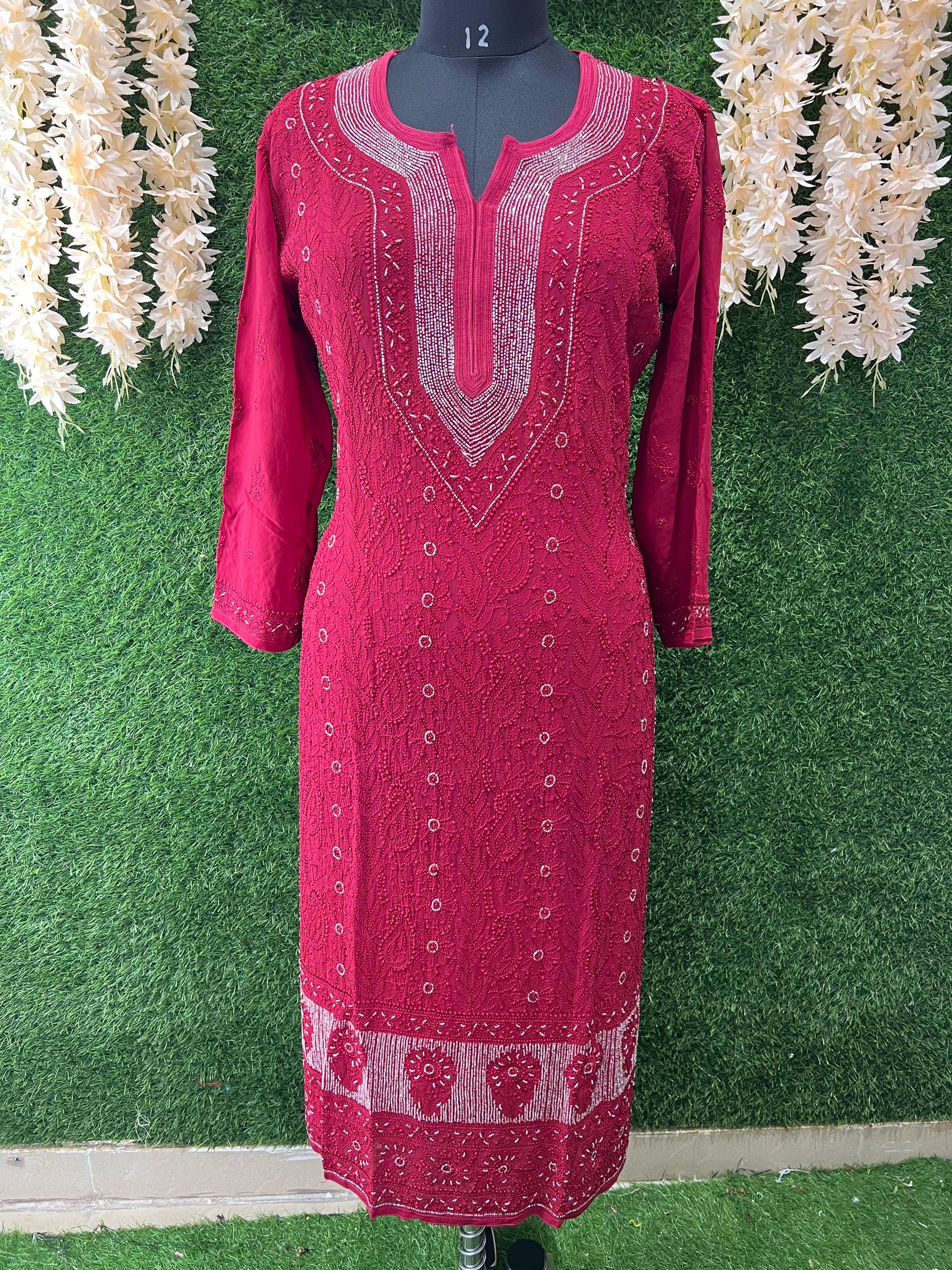 Lucknowi Chikankari Viscose Georgette Kurti with Cutdana Work