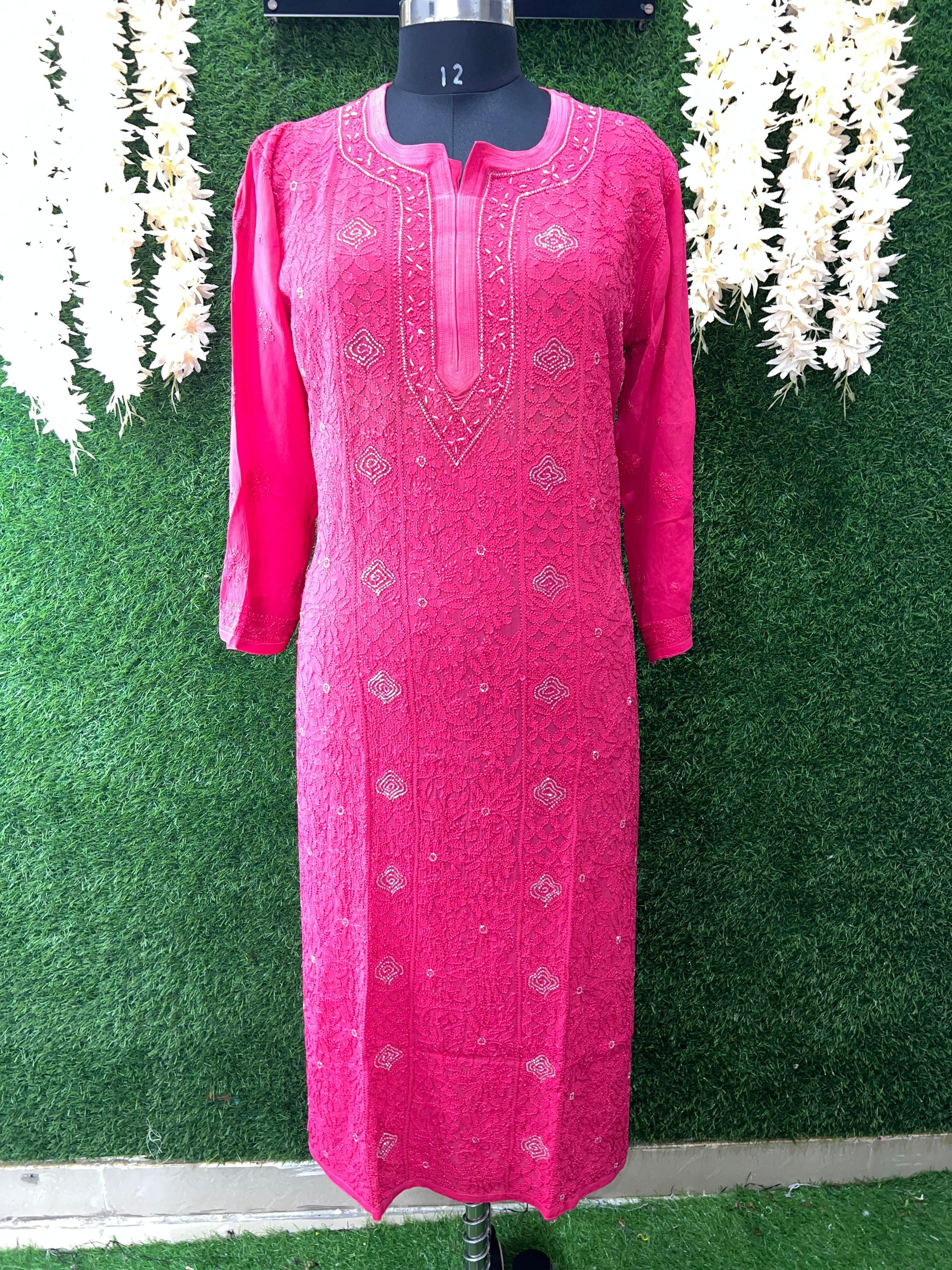 Lucknowi Chikankari Viscose Georgette Kurti with Cutdana Work