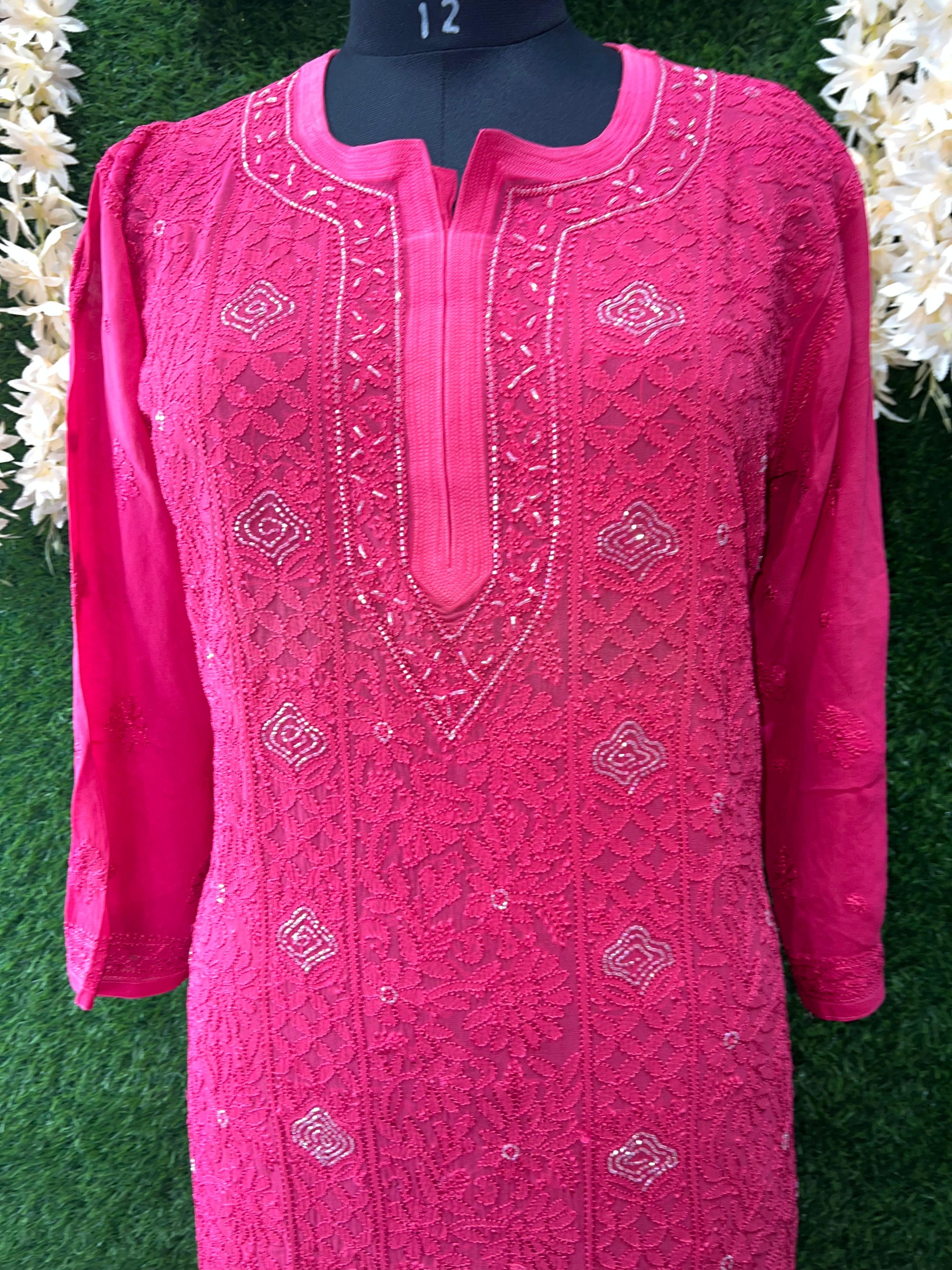 Lucknowi Chikankari Viscose Georgette Kurti with Cutdana Work