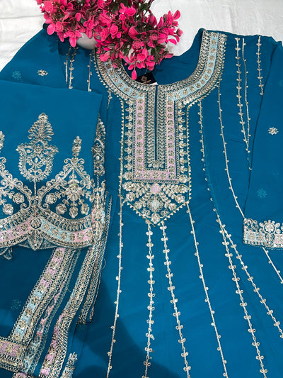Vibrant Teal Embroidered Sharara Set – Elegant Festive & Party Wear