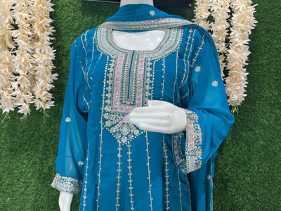Vibrant Teal Embroidered Sharara Set – Elegant Festive & Party Wear