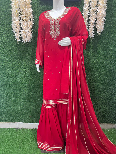 Exquisite Hand-Embroidered Gharara Ensemble with Dupatta – Festive & Occasion Wear