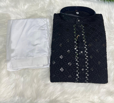 Chikankari Kurta Set with Mirror & Sequin Embellishments