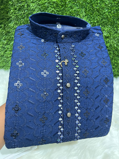 Chikankari Kurta Set with Mirror & Sequin Embellishments