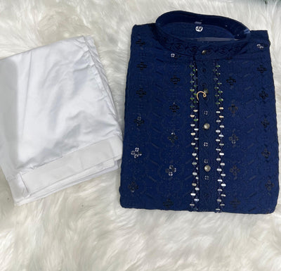 Chikankari Kurta Set with Mirror & Sequin Embellishments