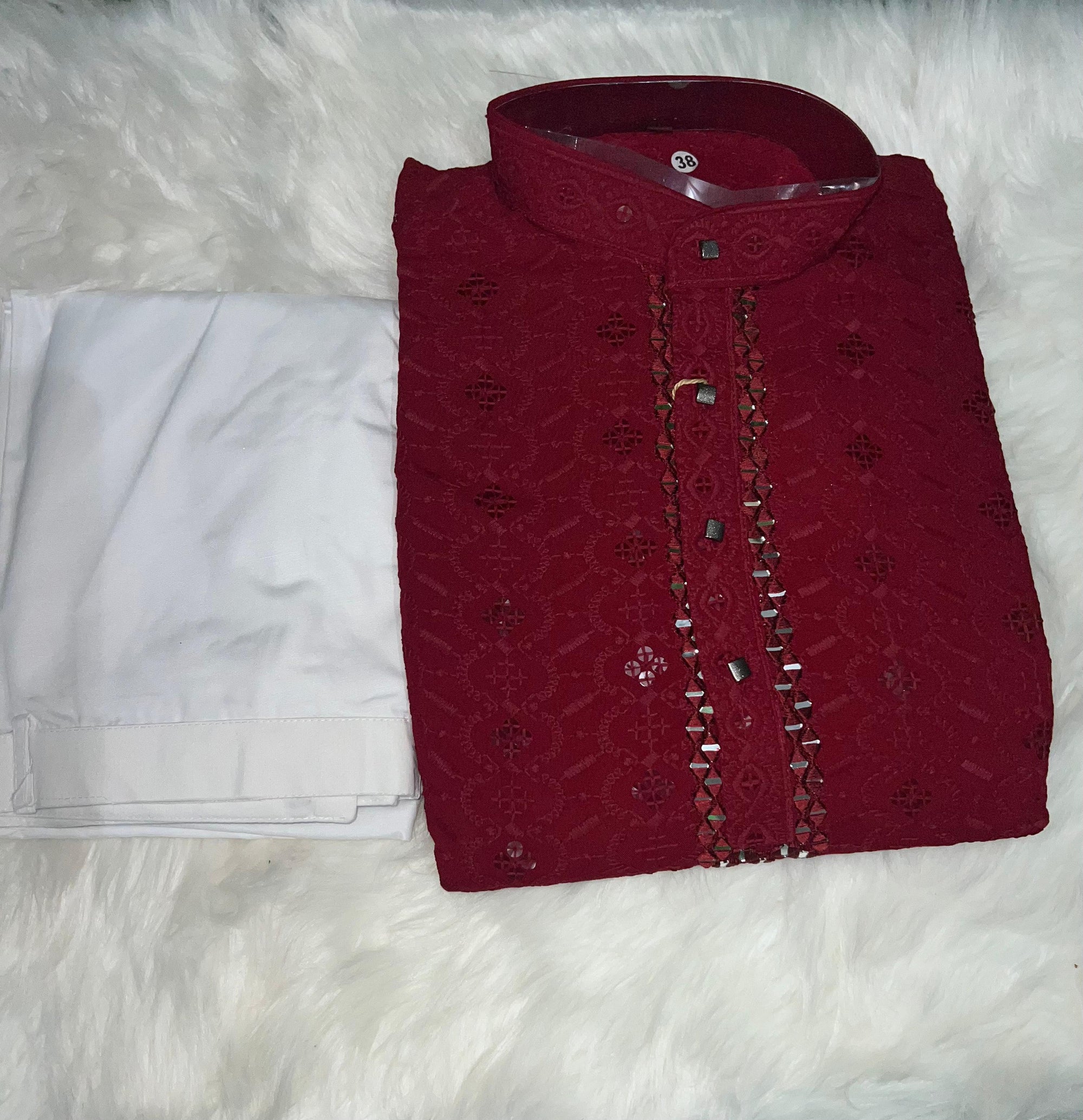 Chikankari Kurta Set with Mirror & Sequin Embellishments