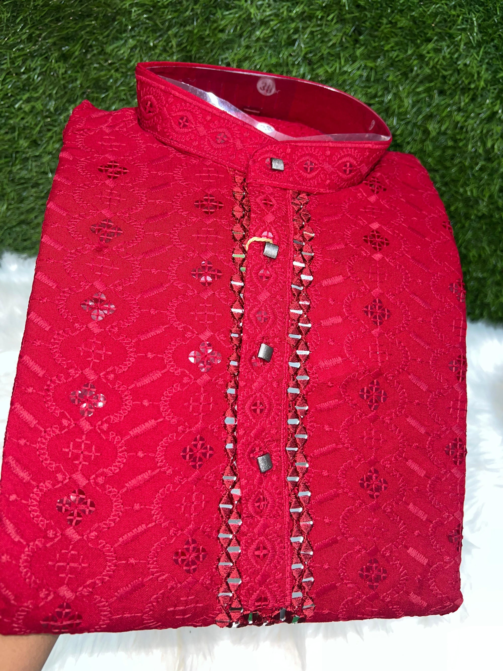 Chikankari Kurta Set with Mirror & Sequin Embellishments