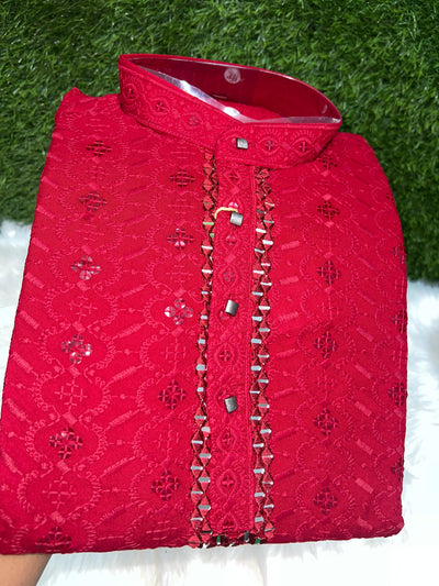 Chikankari Kurta Set with Mirror & Sequin Embellishments