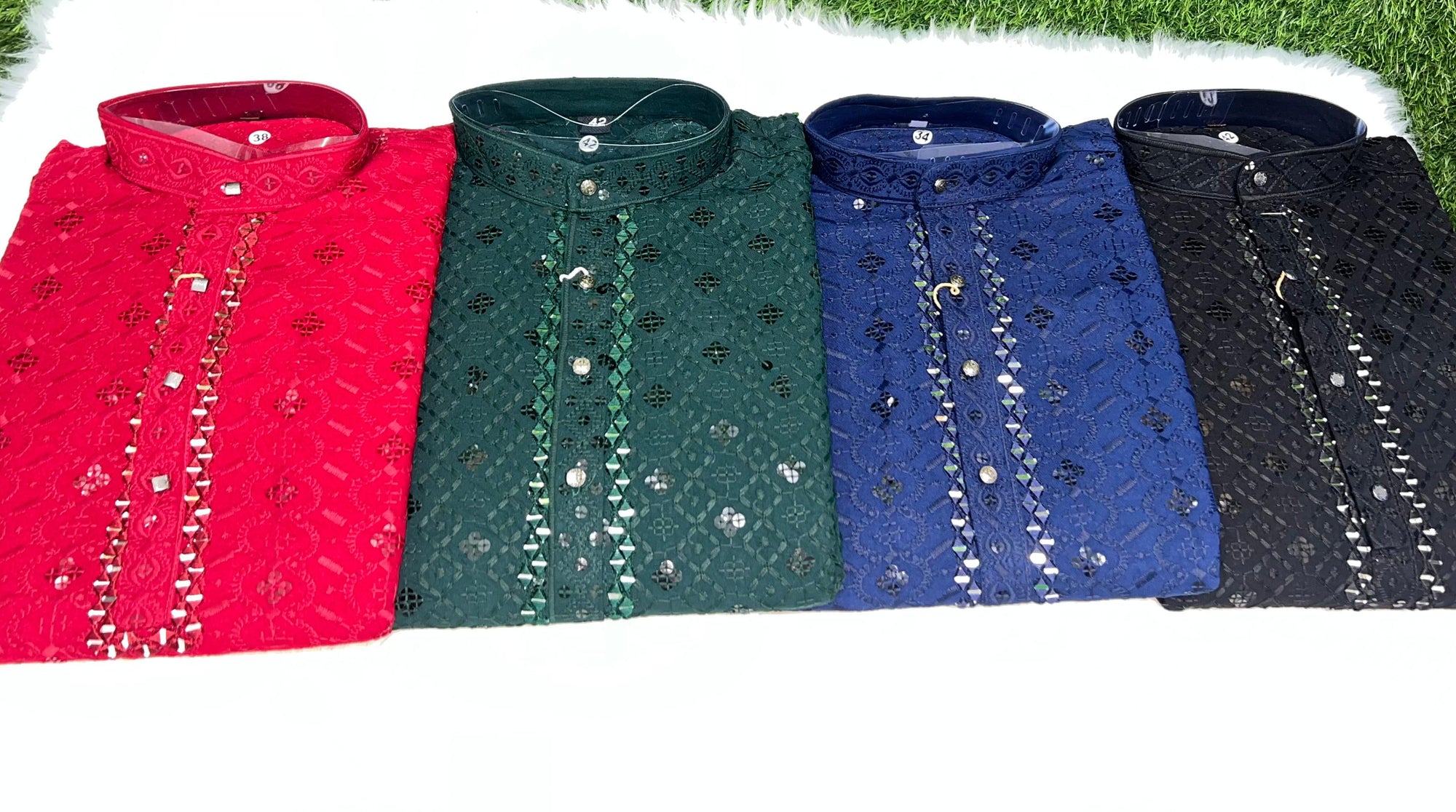 Chikankari Kurta Set with Mirror & Sequin Embellishments