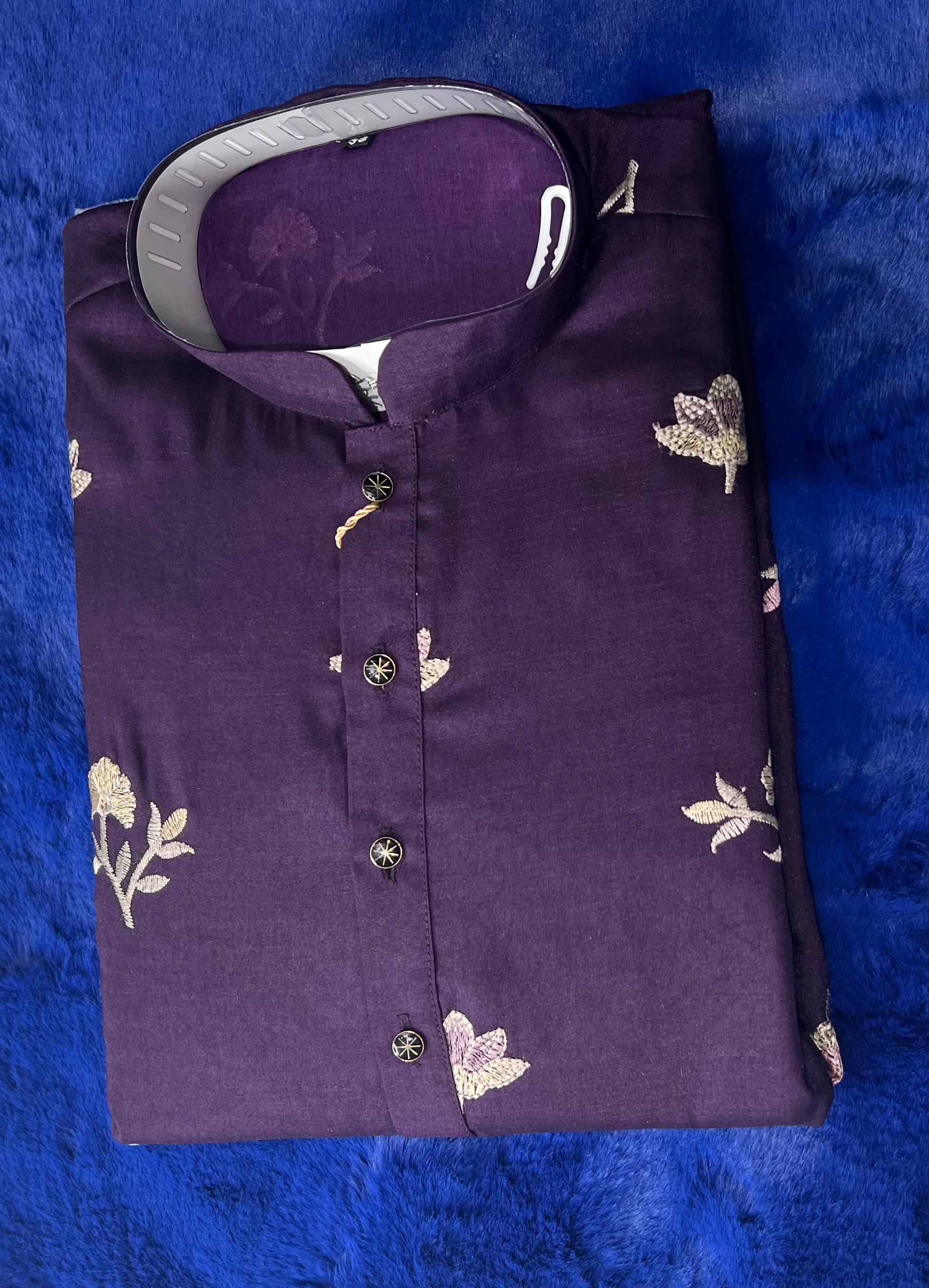 Purple Kurta With Thread & Sequins Embroidered Work