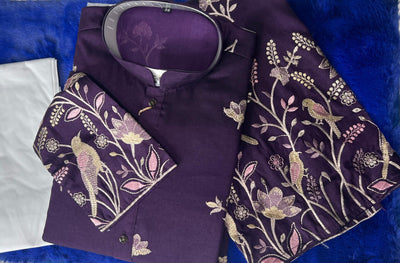 Purple Kurta With Thread & Sequins Embroidered Work
