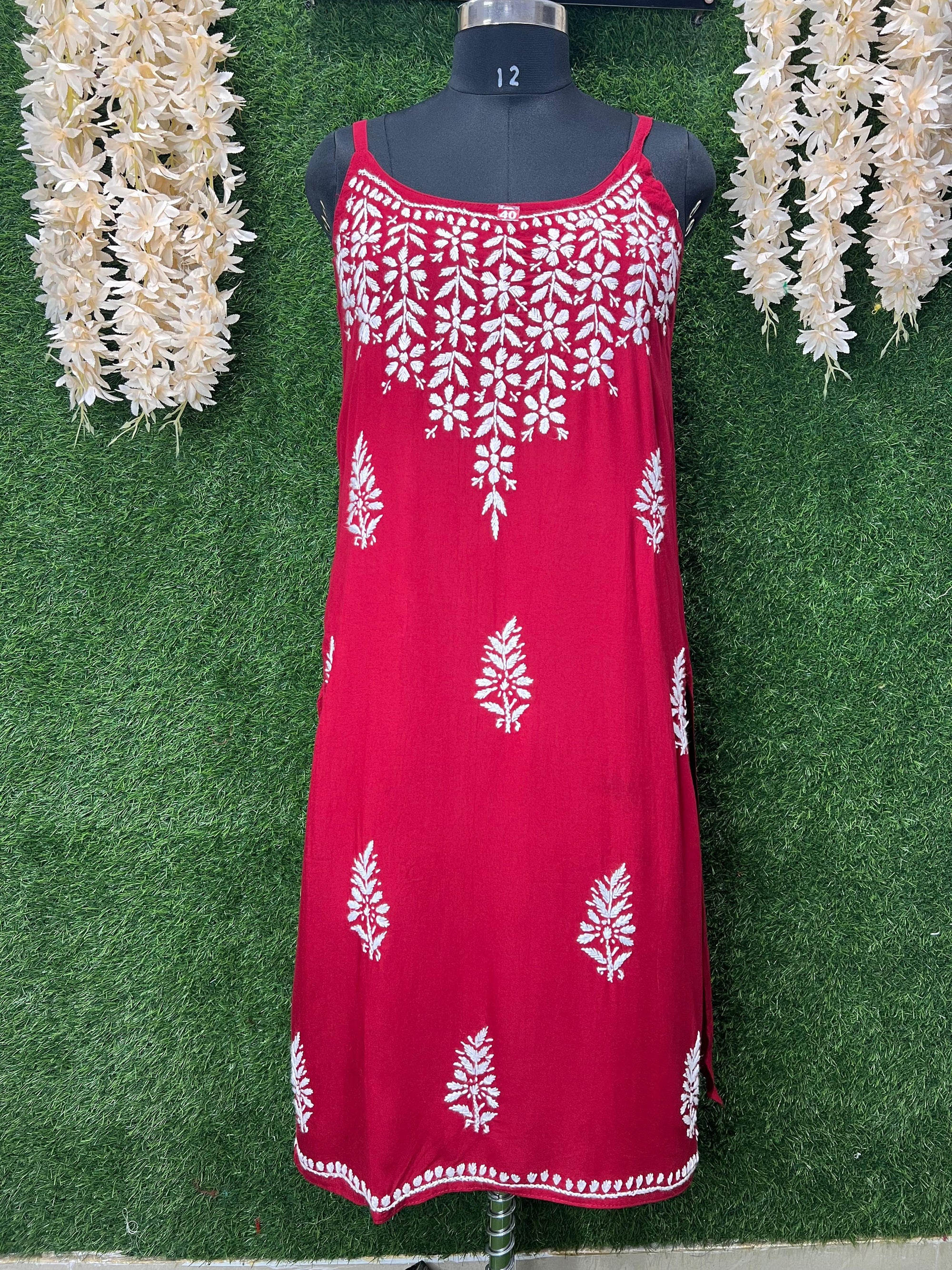 Lucknowi Chikankari Strappy Long Kurta