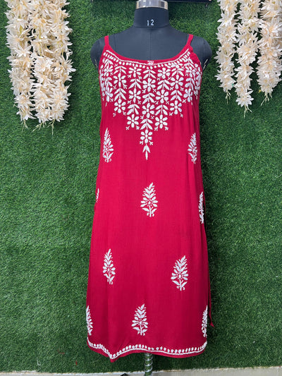 Lucknowi Chikankari Strappy Long Kurta