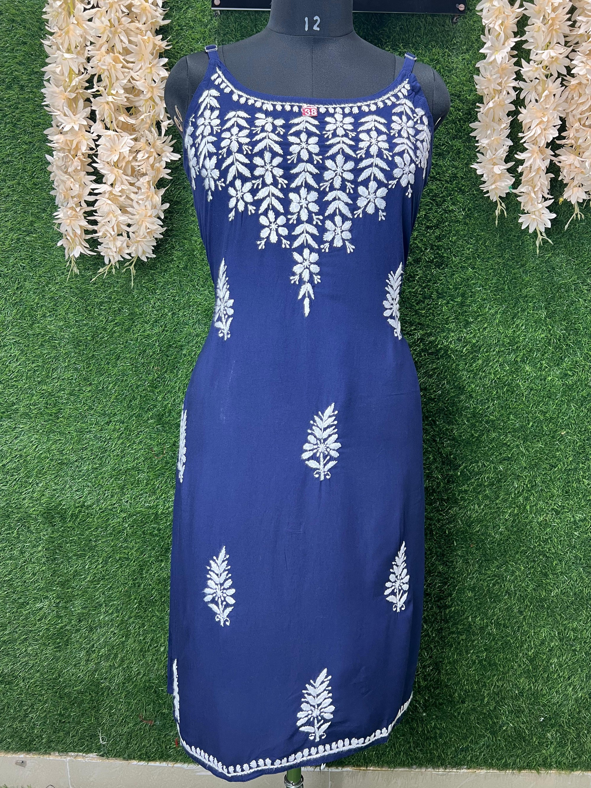 Lucknowi Chikankari Strappy Long Kurta