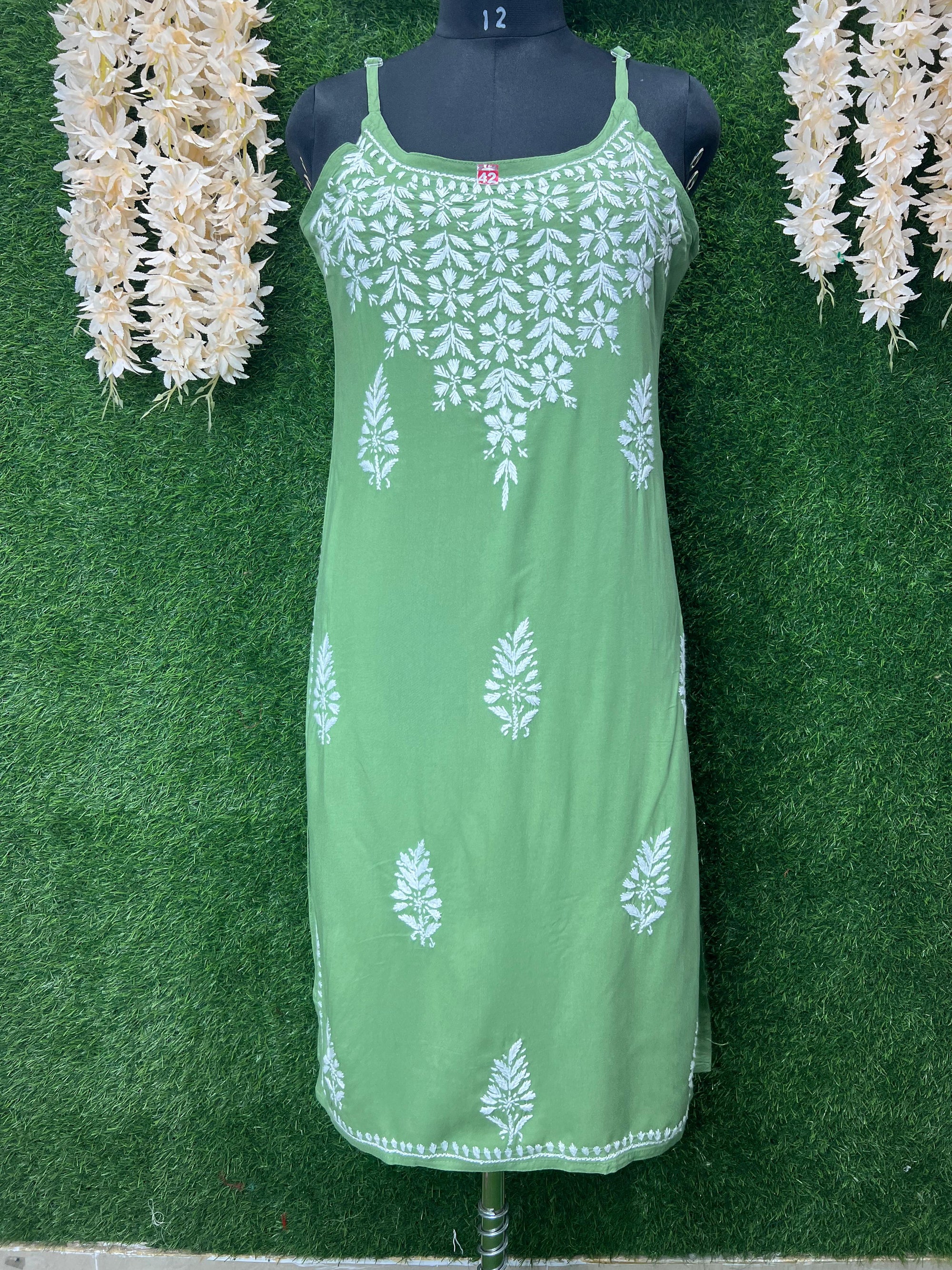 Lucknowi Chikankari Strappy Long Kurta