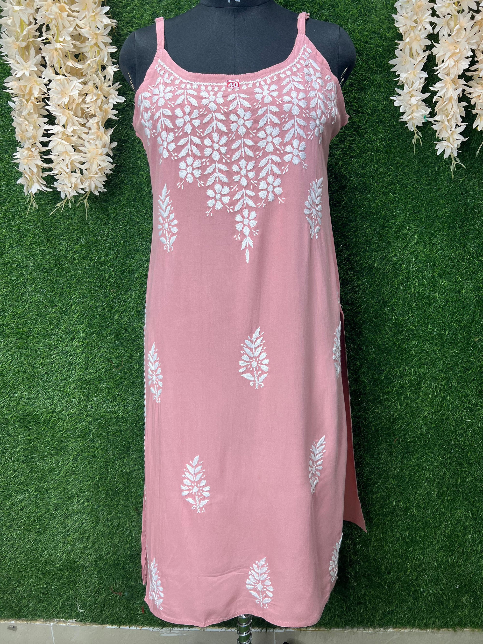 Lucknowi Chikankari Strappy Long Kurta
