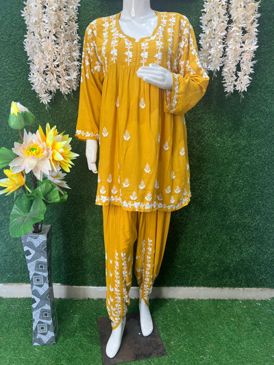 Lucknowi Chikankari Dhoti Co-Ord Set with Dhoti Pant