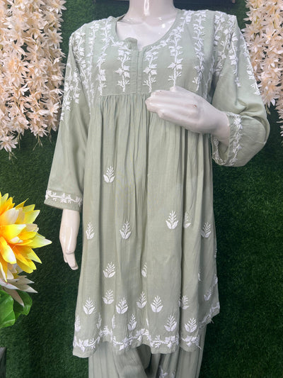 Lucknowi Chikankari Dhoti Co-Ord Set with Dhoti Pant