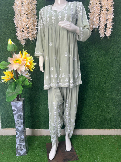 Lucknowi Chikankari Dhoti Co-Ord Set with Dhoti Pant