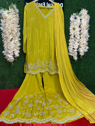 Crepe Embroidered Suit Set with Exquisite Cutdana & Pearl Handwork