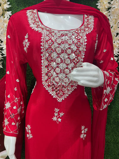 Crepe Embellished Suit Set with Intricate Cutdana & Pearl Detailing