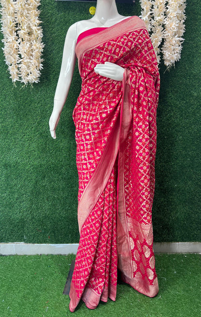 Khaddi Georgette Banarasi Saree with Rai Bandhej
