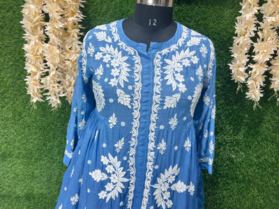 Lucknowi Chikankari Ombre Muslin Short Top with 3D Chikankari