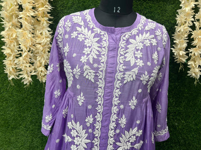 Lucknowi Chikankari Ombre Muslin Short Top with 3D Chikankari