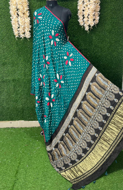 Bandhani with Hand Block Ajrakh (vegetable dye) Gajji Silk Dupatta