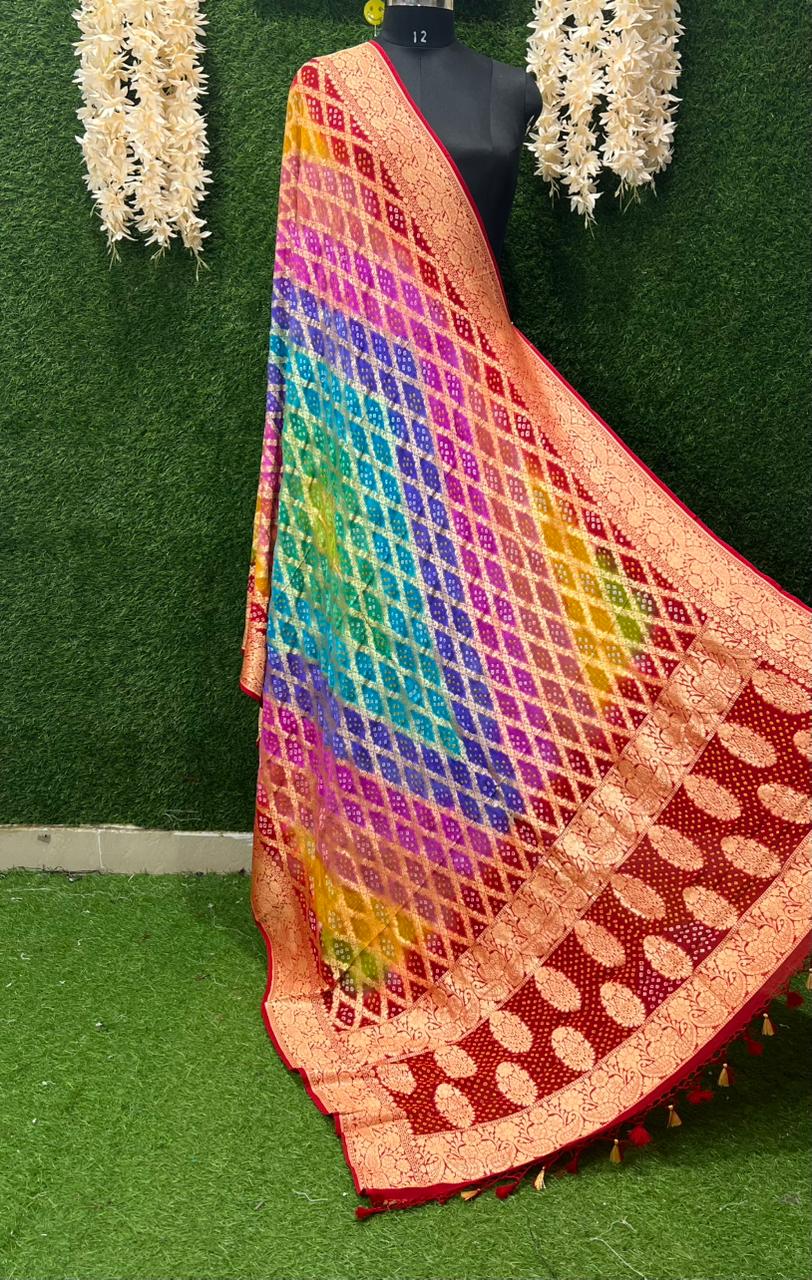 Multi Pure Georgette Banarasi Bandhej Handloom Dupatta