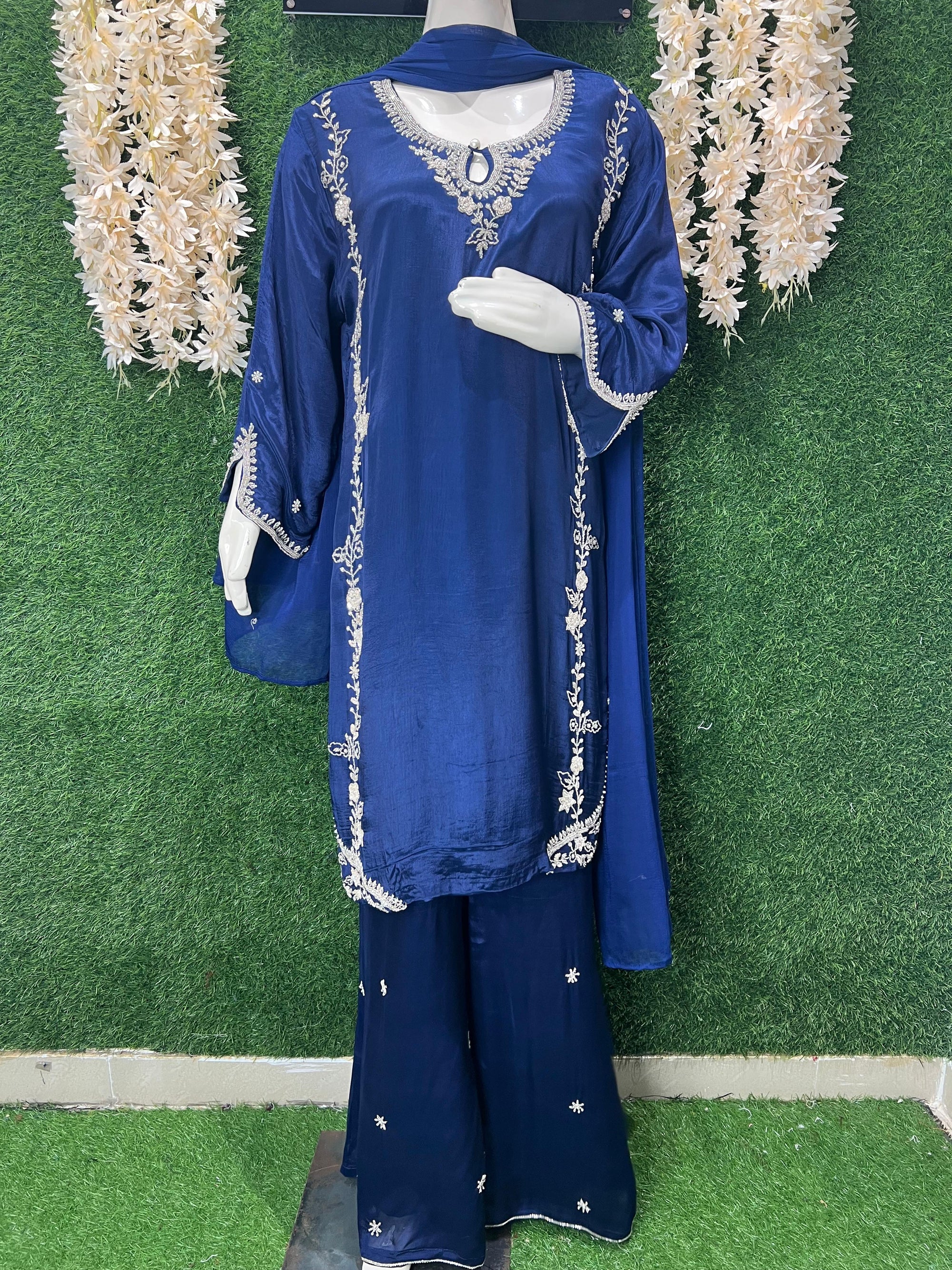 Crepe Suit Set with Handcrafted Cutdana & Pearl Embroidery