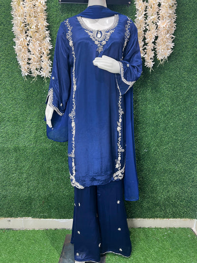 Crepe Suit Set with Handcrafted Cutdana & Pearl Embroidery