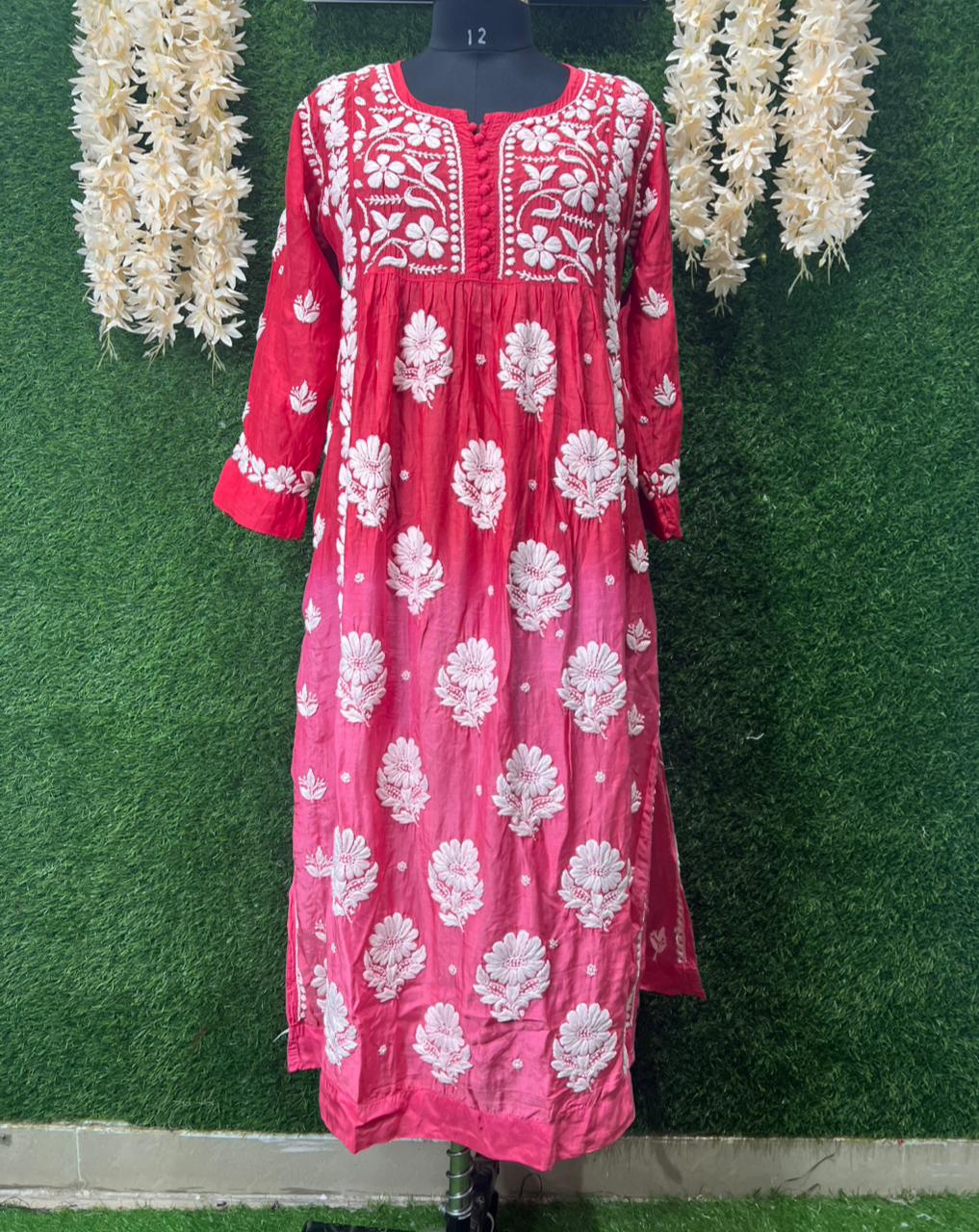 Nayra Ombre Kurti with 3D Handwork & Chikankari Embroidery