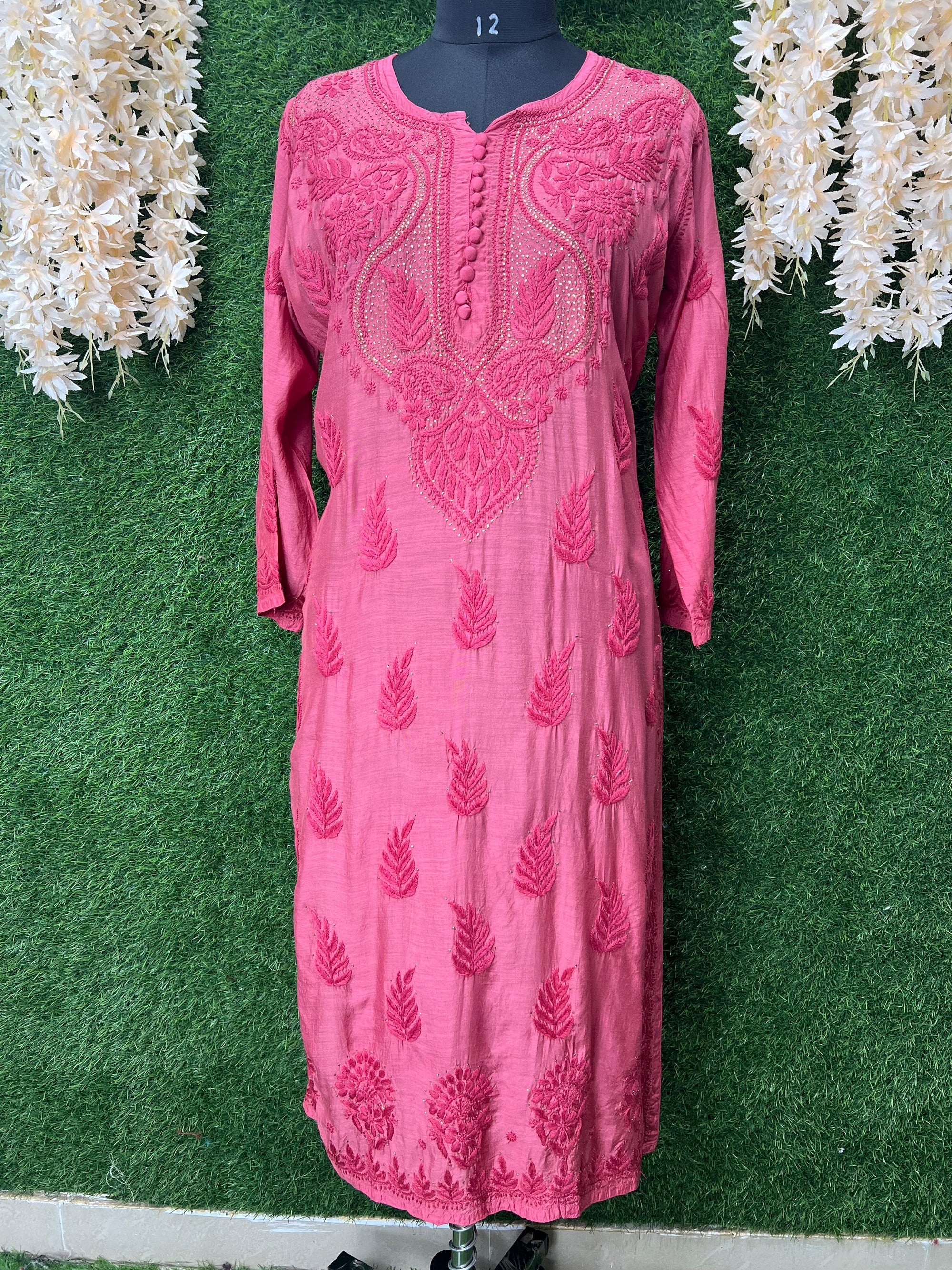 Muslin Kurti with Hand Embroidered Mukesh Work