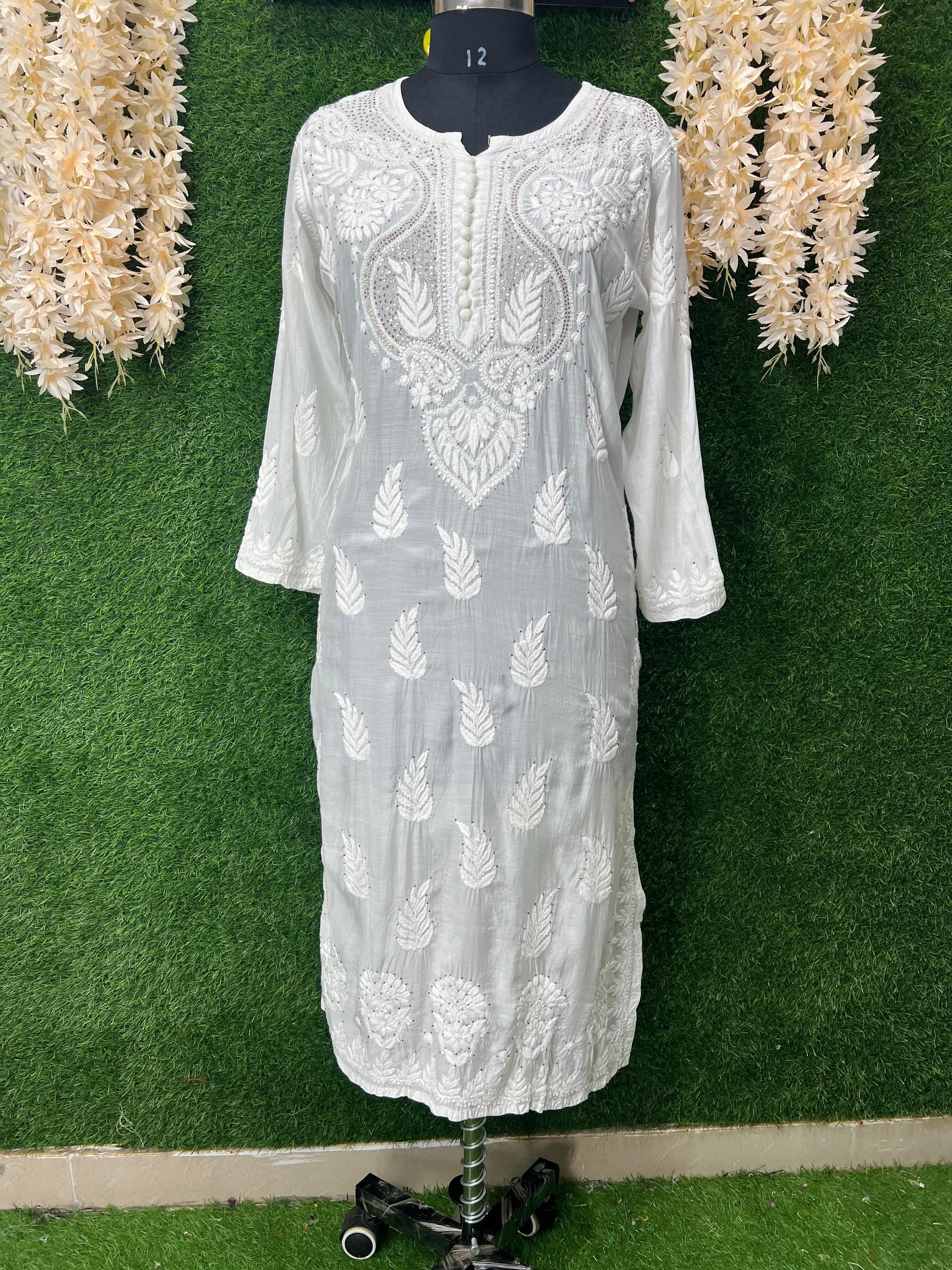 Muslin Kurti with Hand Embroidered Mukesh Work
