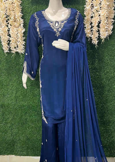 Crepe Suit Set with Handcrafted Cutdana & Pearl Embroidery