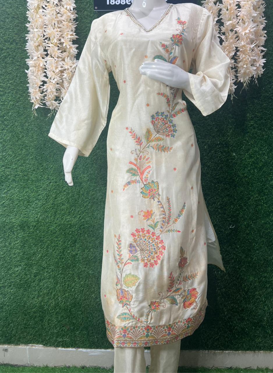 Banarsi weaved & digital floral print with subtle cutdana work all over