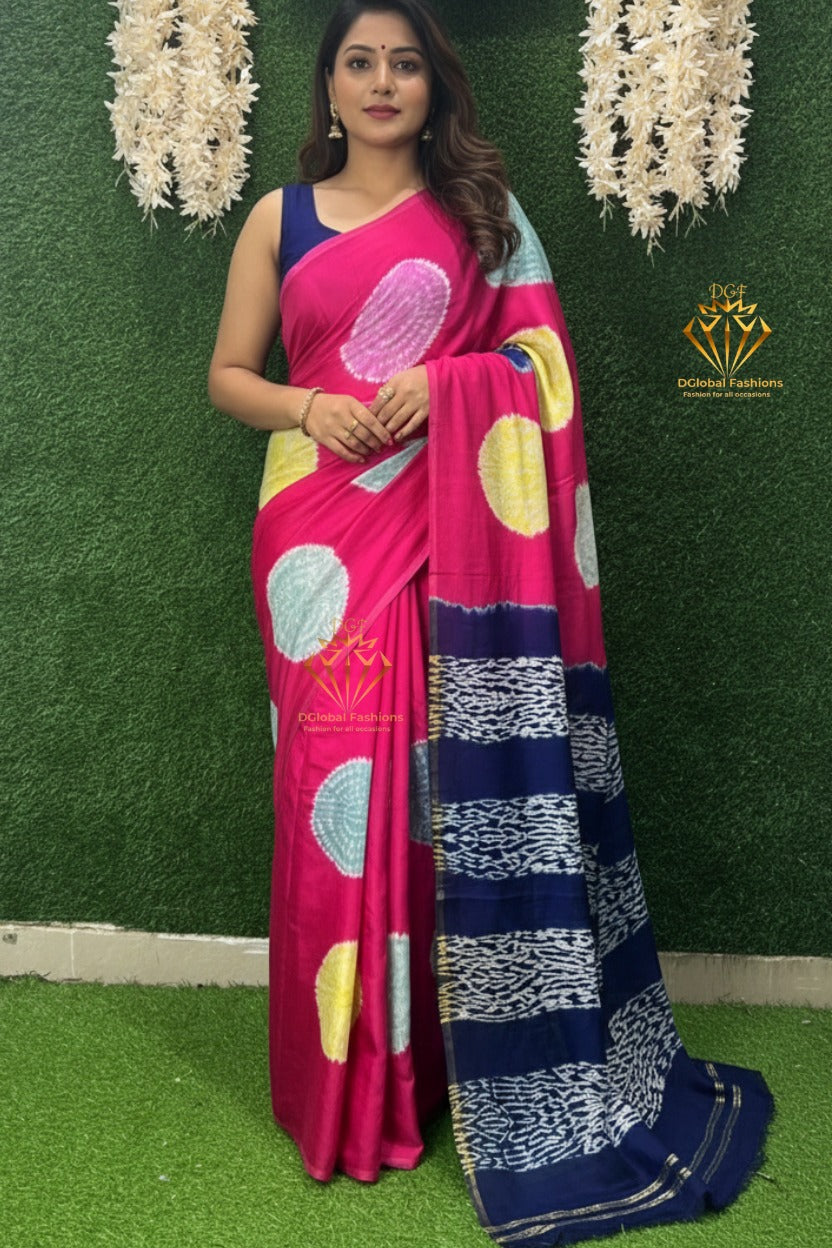 Hand-Dyed Shibori Saree with Lagdi Patta Pallu