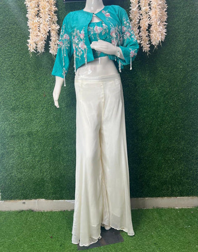 Embroidered Jacket Co-ord Set with Cutdana & Pearl Handwork – Palazzo Style