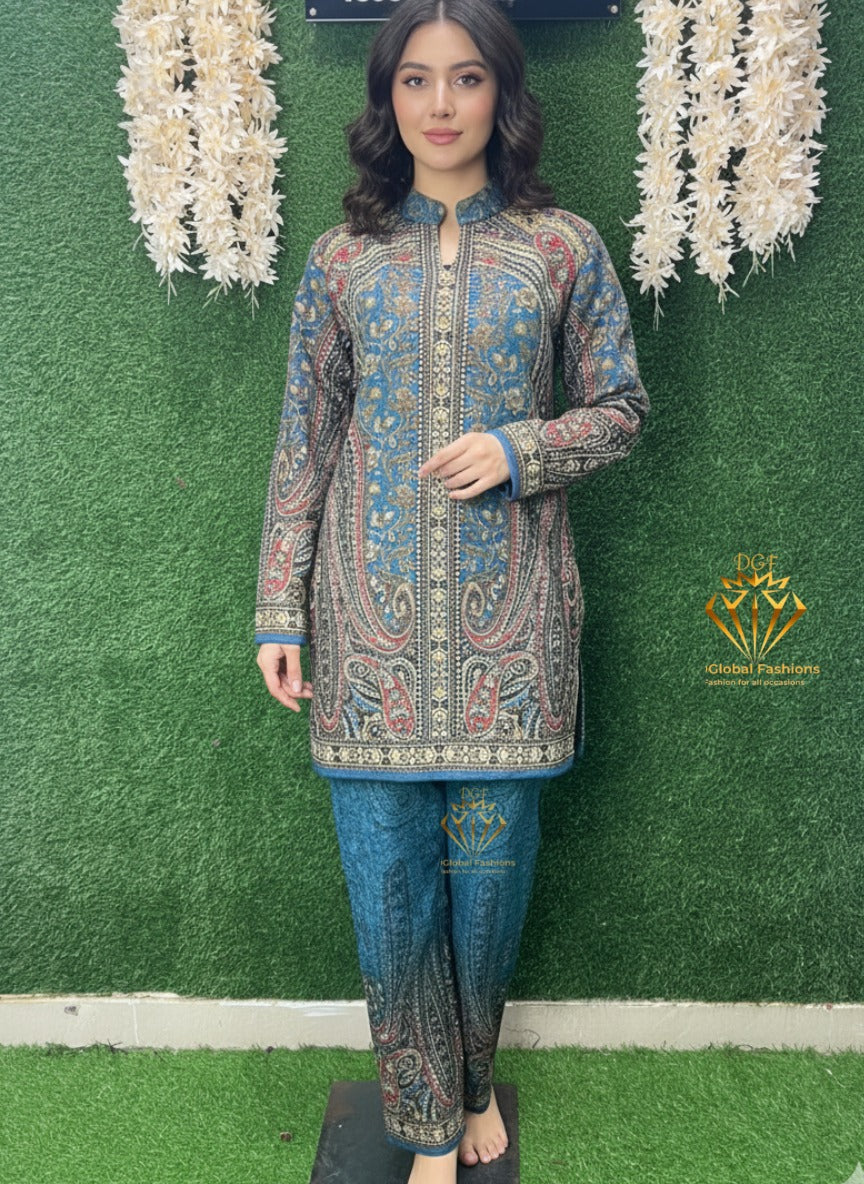 Kashmiri Kani Printed Co-ord Set | Elegant Winter Wear