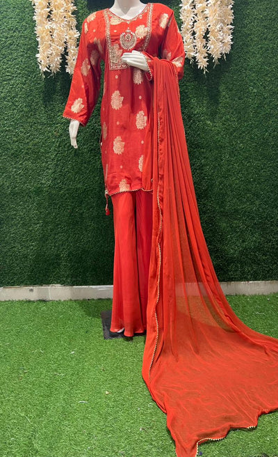 Banarasi Sharara Suit Set with Cutdana, Gotta Patti & Sequin Handwork