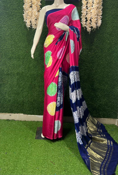 Hand-Dyed Shibori Saree with Lagdi Patta Pallu