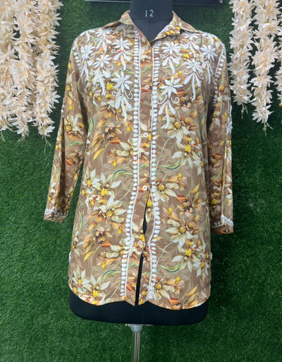 Mul Print Lucknowi Chikankari Shirt-Style Top