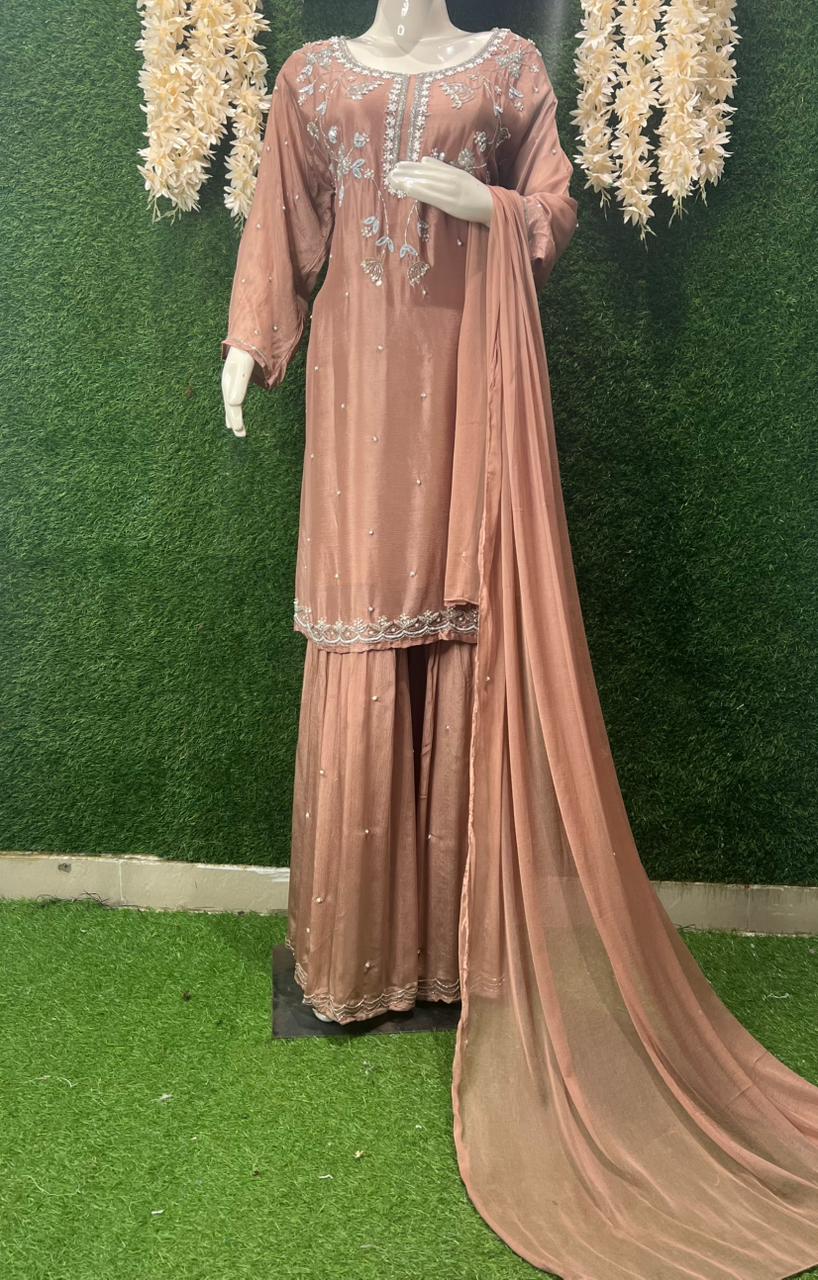 Designer Sharara Set with Heavy Handwork & Flared Palazzo