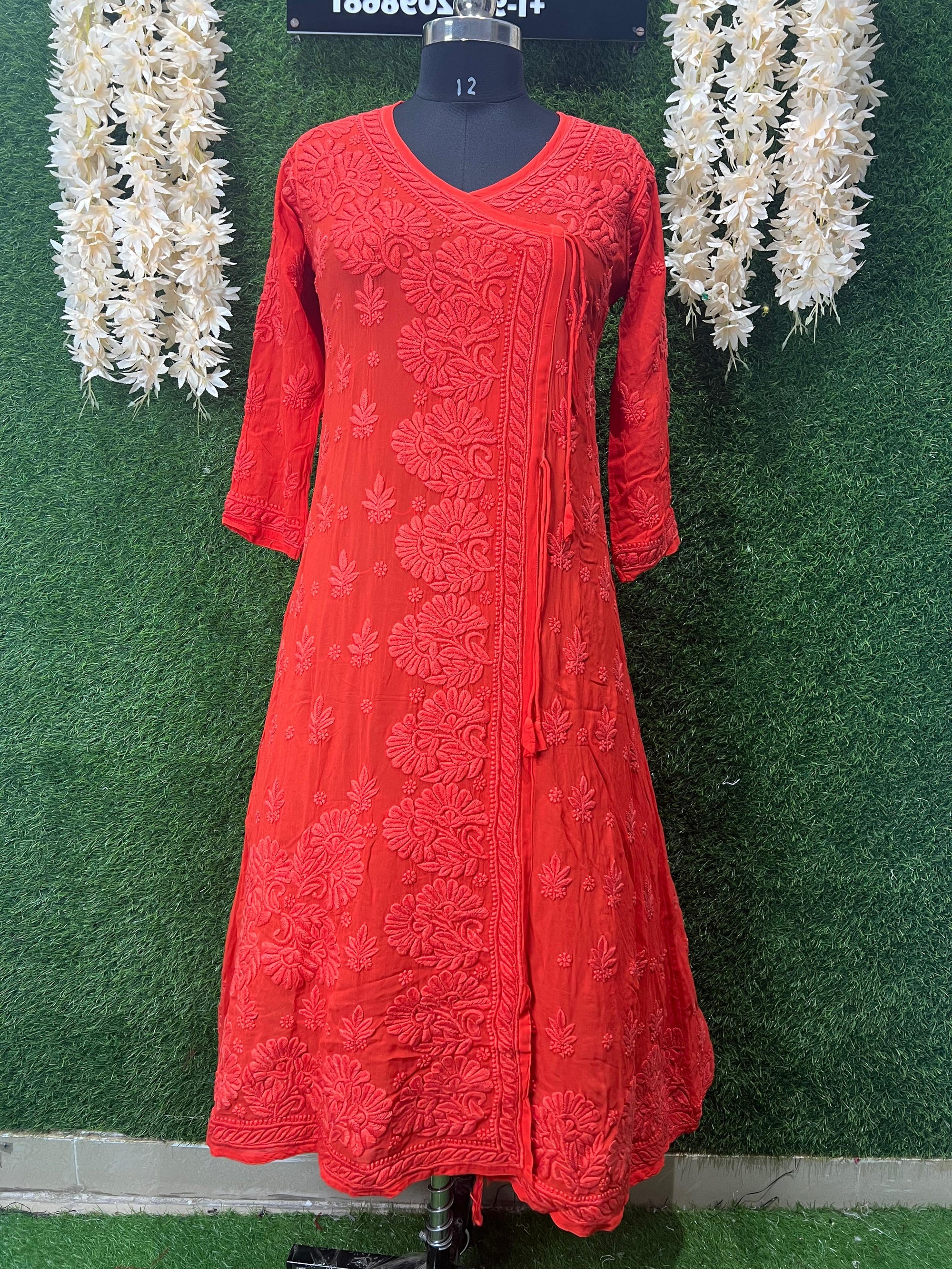 Lucknowi Chikankari Angrakha Kurti