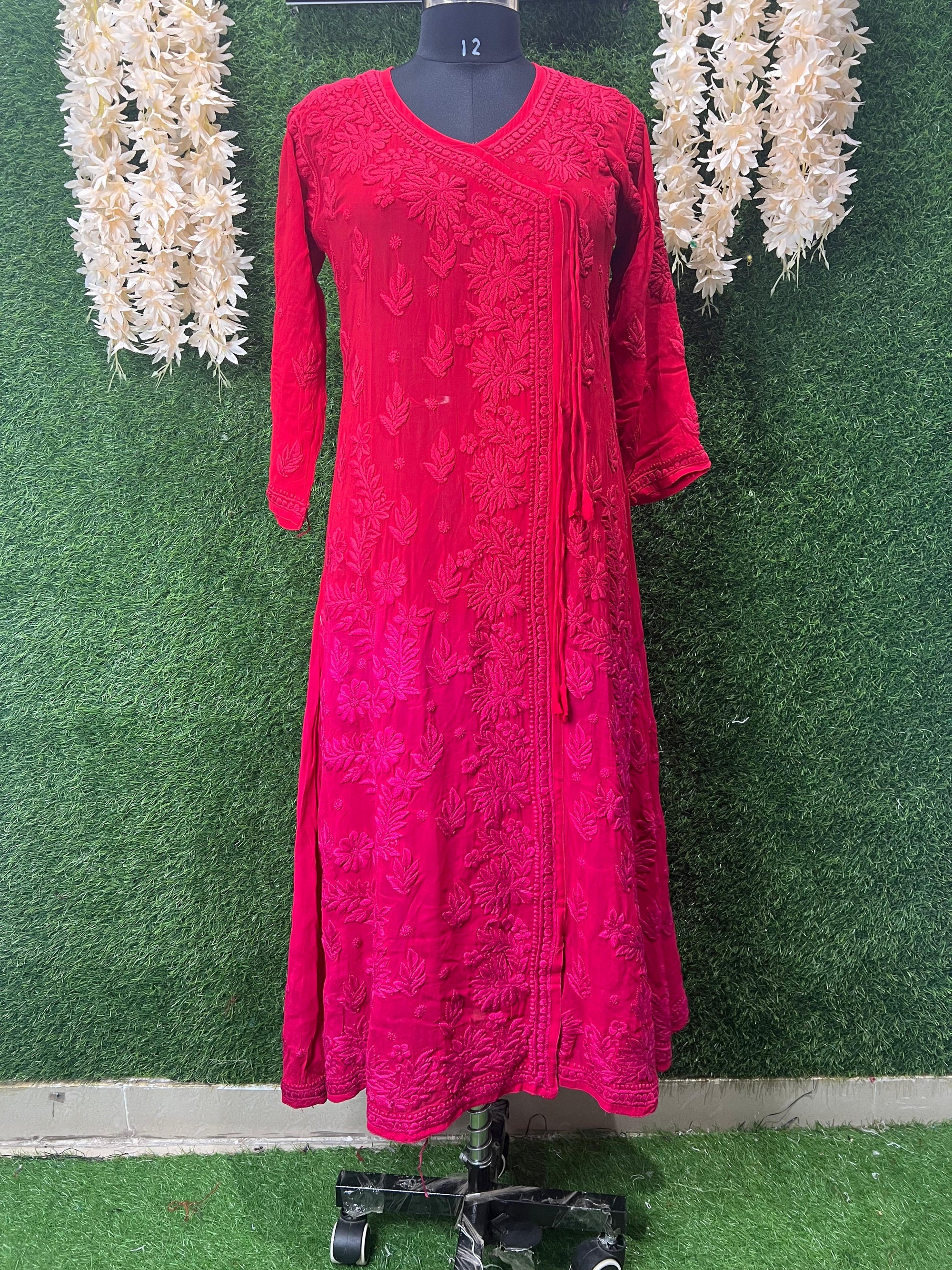 Ombre Dyed Georgette Lucknowi Chikankari Angrakha Kurti