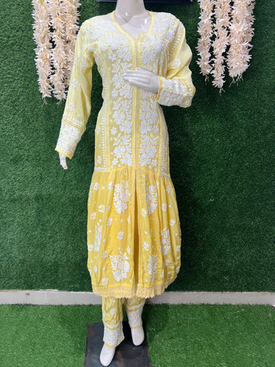 Crape Lucknowi Chikankari Co-Ord Set with Thread Work & Ombre Shade
